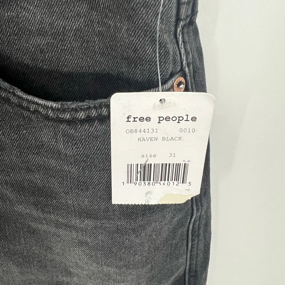 Free People black zip front denim mini skirt
